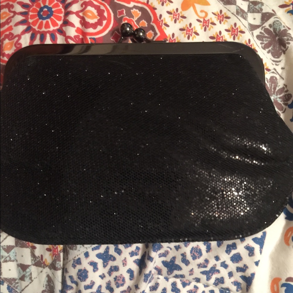Black express sparkle clutch